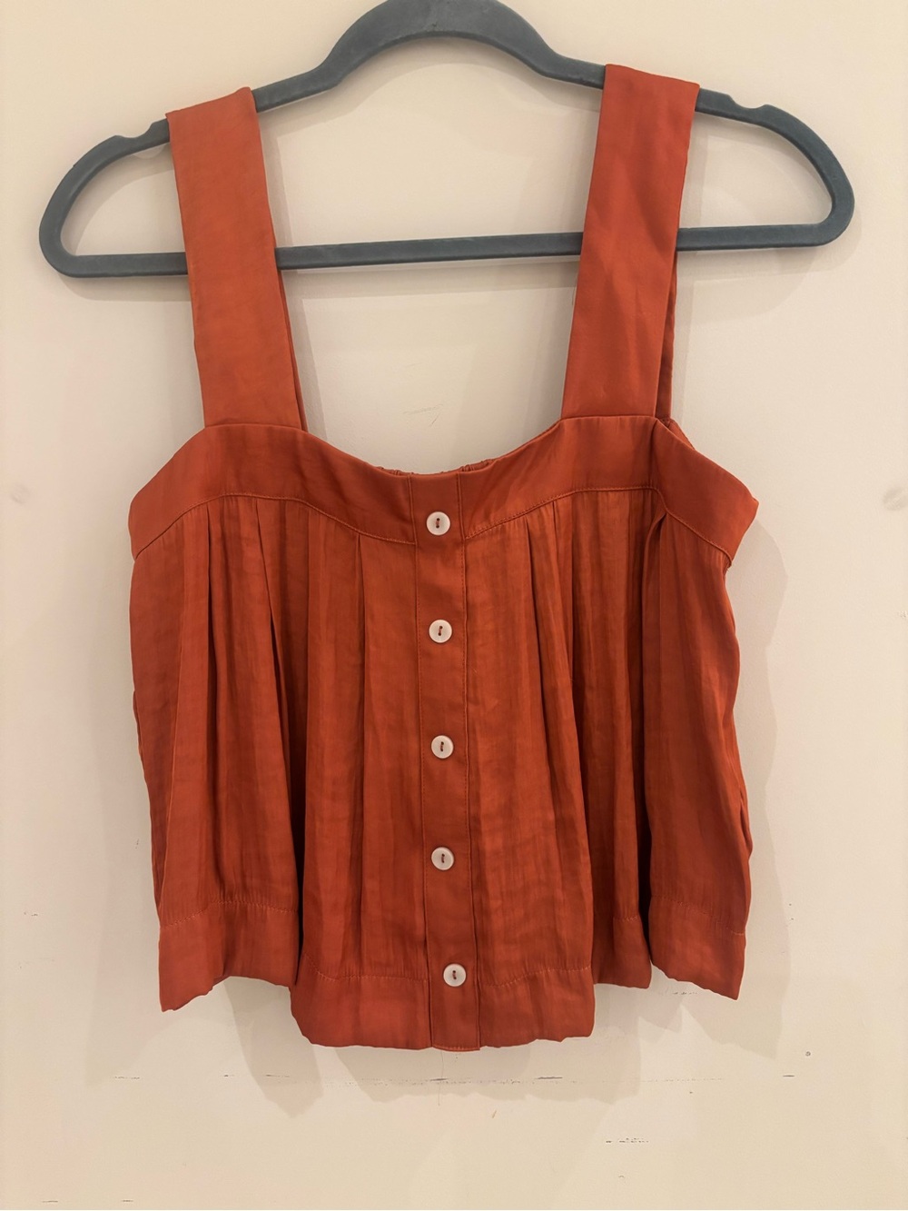 Christian Lacroix Rust Button-Front Pleated Crop Top